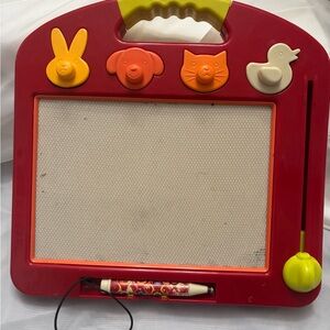 Vibrant Red Magnetic Drawing Board with Animal Shapes